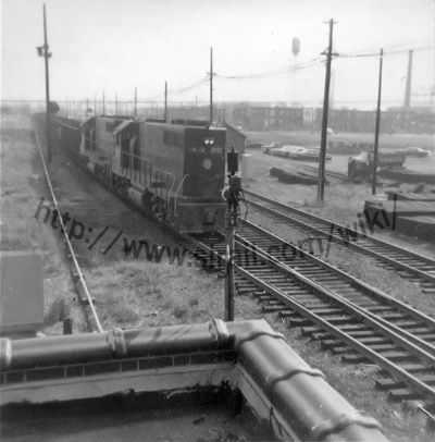 Hopper train backing off at Brown onto No. 1 track.