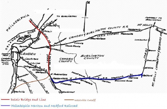 Philadelphia Marlton and Medford Railroad in blue